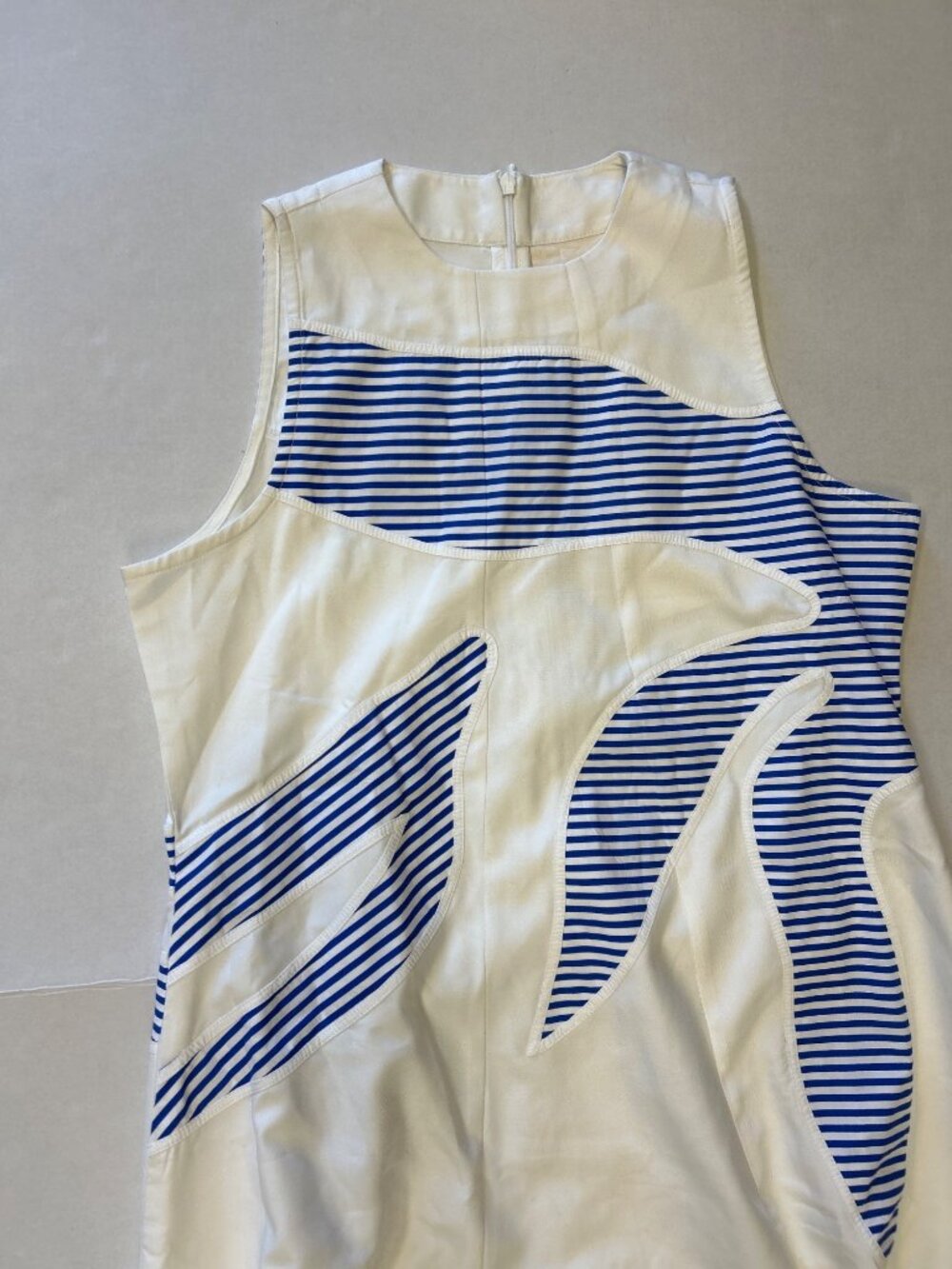 LOVE BIRDS Striped Plantscape Dress Ivory Linear Cobalt Blue Size Large NWT - Picture 6 of 9